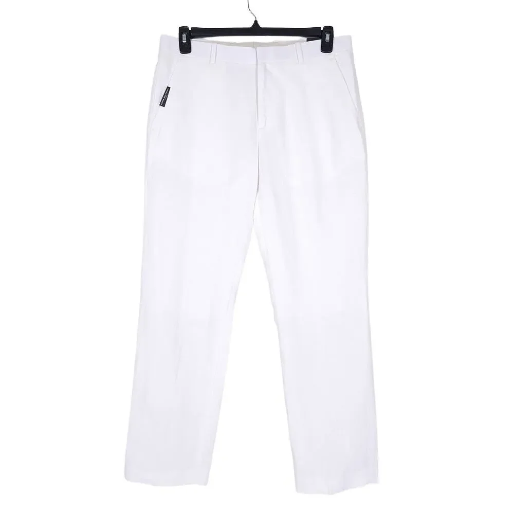 Perry Ellis Portfolio Mens Modern Fit Dress Pant 32x30 Bright White Linen Cotton